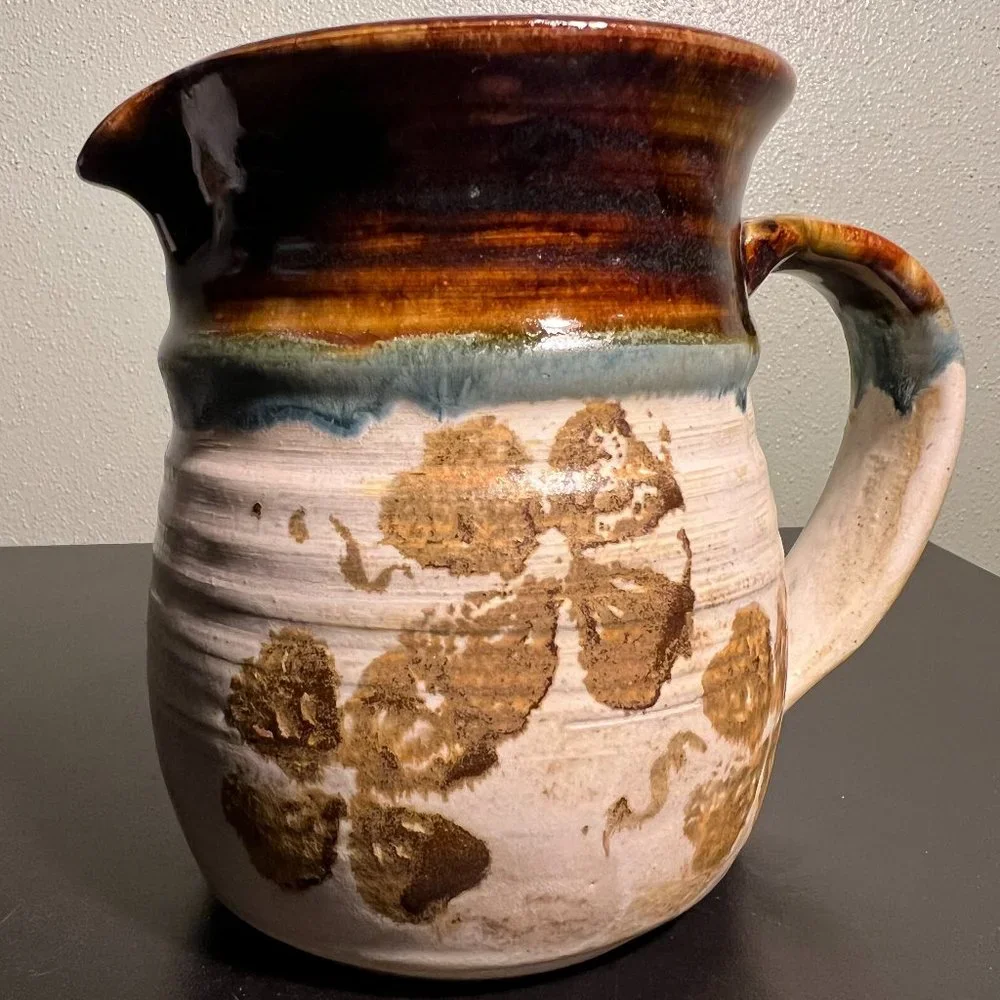 Artist Signed Studio Pottery Pitcher Handcrafted Hand-Thrown Hand Painted Vase
